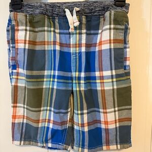 BODEN 9Y Boys Plaid Green Blue Orange Shorts, Drawstring‎ Waist
